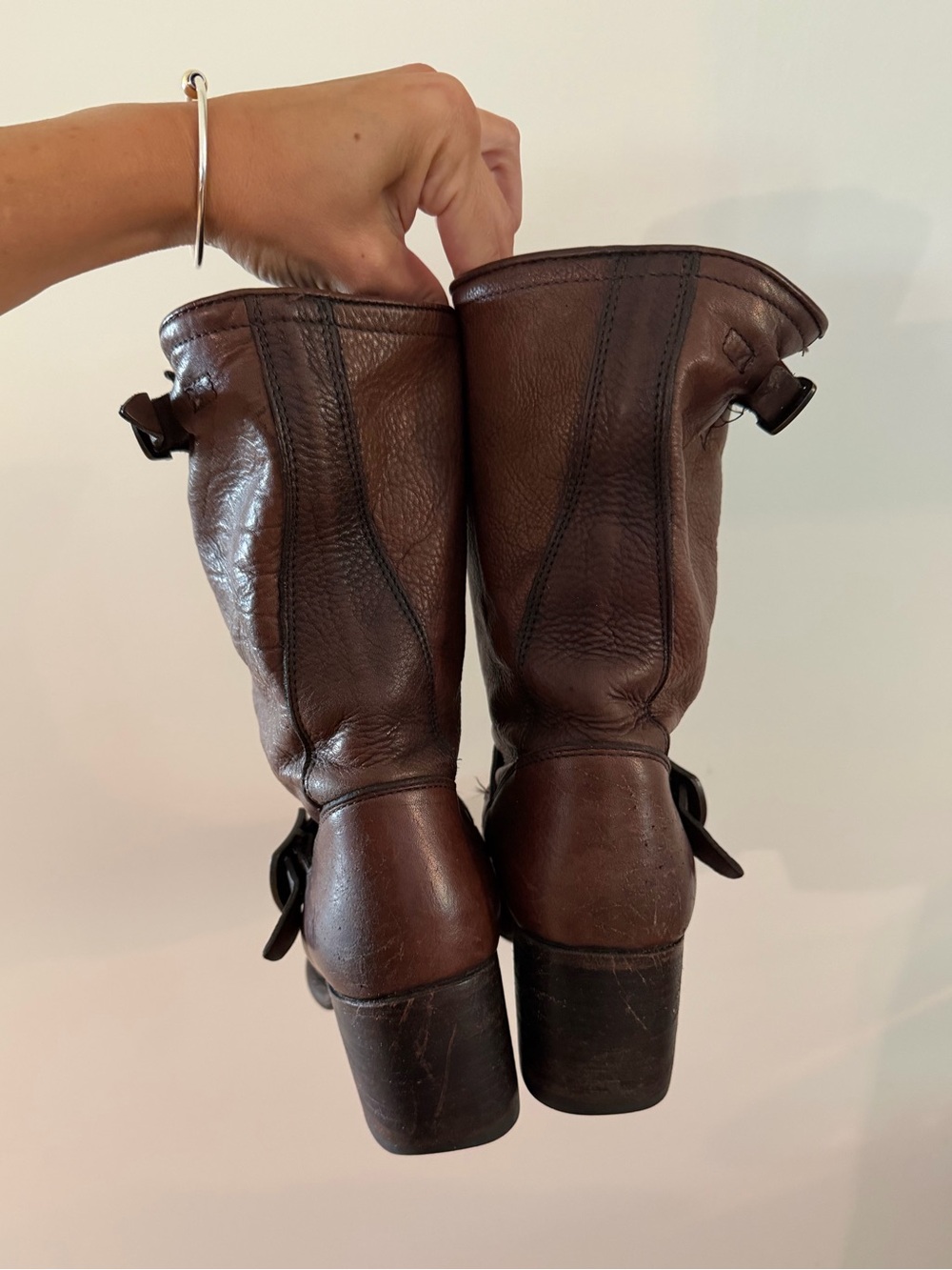 frye brown leather mid calf harness boot - soft, loose, distressed leather - Picture 2 of 5
